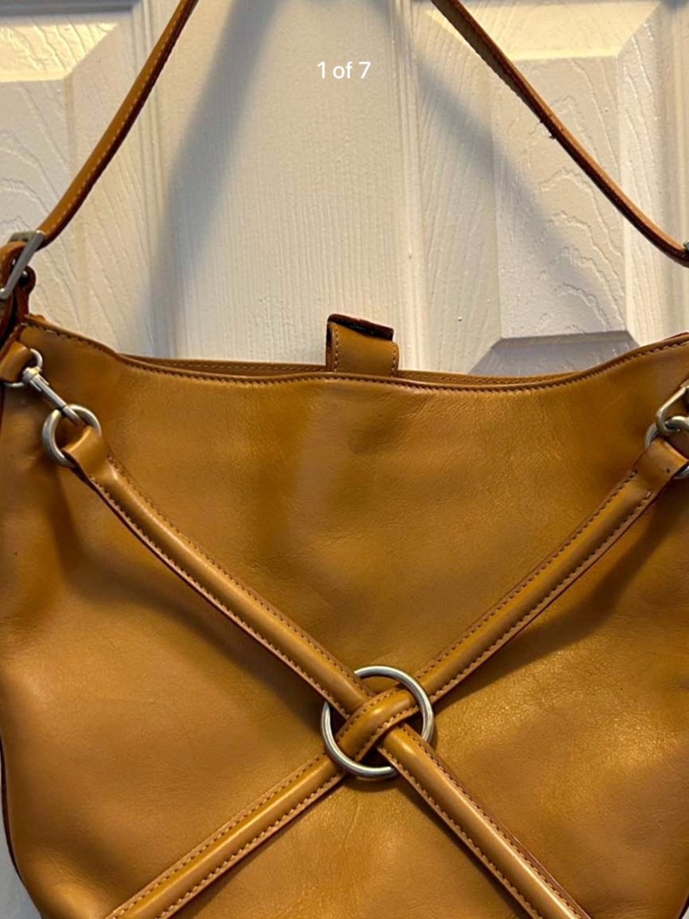 Barneys New York Tan Leather Shoulder Bag with Knotted Ring Detail